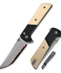 Chop2 Folding Pocket Knife With 3.35 Inch Tanto SLD Steel Blade And Copper Layer Accents Aluminum Handle With Copper Damascus Patch