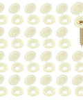 5 Mm Beige Hinged Screw Covers, Plastic Shutter Caps With Fold Snap Washer, 100 Pack, displayed open showing the top and hollow interior.