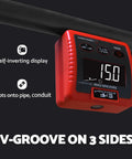 Rock Solid Heavy Duty Magnetic Digital Angle Finder Featuring A Slick Extra Large Auto Invert Lcd Display For Dang Precise Leveling And Easy Shop Job Tracking on a pipe with V-groove design.