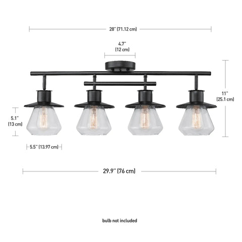 4 Light Track Lighting Kit In Dark Bronze With Clear Glass Bell Shades, Ceiling Light Fixture For Kitchen And Dining Room