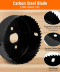 Detail of carbon steel blade from 19-Piece Hole Saw Kit With 3/4 To 6 Inch Hole Saws, 13 Blades, 2 Mandrels, 2 Drill Bits, Installation Plate And Hex Key