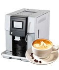 Knockout Commercial Coffee Maker With Built In Bean Grinder And Eight Precision Settings pulling quick barista quality shots next to latte.