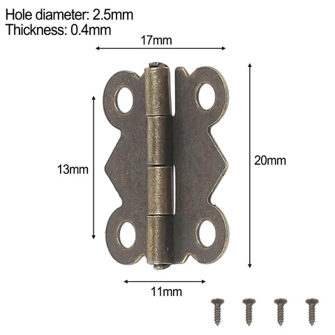 40 Pieces Antique Bronze Butterfly Hinges For Tiny Jewelry Boxes, Dollhouse Cabinets, And Miniature Woodworking Projects, 20 By 17 Mm Iron Hinges With Rust Resistant Plating And Included Screws