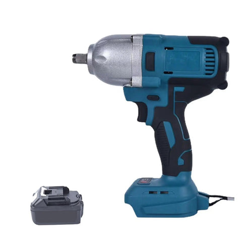 Gangsuqd Brushless Cordless Impact Wrench With High Torque Power Tool For Car Truck And Rv Repair, side view with battery.