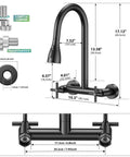 HURRAN Wall Mount Kitchen Faucet with Pull Down Sprayer, Matte Black Kitchen Sink Faucet, 8 Inch, Commercial Kitchen Sink Faucet measurements and parts.