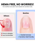 Comparison of a nail with allergy irritation versus a healthy nail using the HEMA Free Nail Tips Glue Kit With Builder Gel And No Wipe Top Coat.