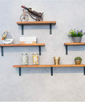 Set Of Two Heavy Duty L Corner Braces, Straight Up Solid Wall Mounted Floating Shelf Supports on wooden shelves.