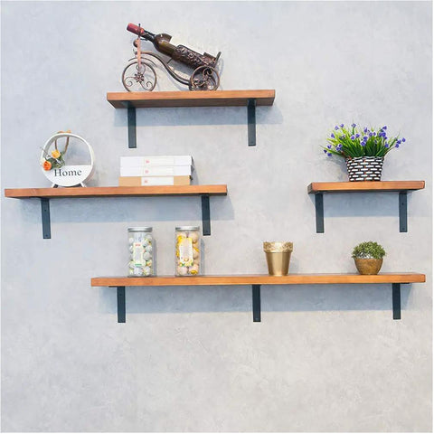 Upgraded Storage Solutions With These Heavy Duty Industrial L Brackets For Floating Shelves holding wooden shelves with decor.