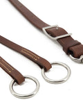 Western Leather Horse Training Fork With Girth Attachment 1 Inch Wide By 28 Inches Long, close-up of leather and buckle details.