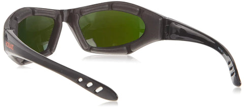Back view of black frame Shade 5 Mirrored Safety Glasses With Pro Grade Shatterproof Lenses showing ear grips and mirrored lenses