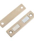 Magnetic Cabinet Catch Latch for Closets and Cupboards, steel stopper with screws, 65x16mm size, silver color, top angle view