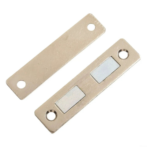 Magnetic Cabinet Catch Latch for Closets and Cupboards, steel stopper with screws, 65x16mm size, silver color, top angle view