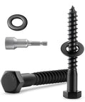 Heavy Duty 12 Pack Five Sixteenths By Two And One Half Inches Hex Lag Screws With Flat Washers And One Half Inch Hex Bit, 304 Stainless Steel With Black Zinc Finish For Woodworking Projects, Built To Last For Decks And Fences