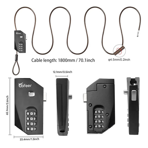 Adjustable Combination Cable Lock With 6.5ft Steel Cord For Trail Cameras, Kayaks, Luggage, Zinc Alloy Body, 10,000 Codes