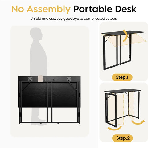 Folding Desk With 31.5 Inch Wood Top For Small Spaces No Assembly Required Compact Home Office Desk For Writing And Studying