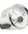 Boat Gas Tank Fuel Level Gauge 73-10 Ohm Waterproof 52mm White Display With Night Light Universal 9-32V DC Marine RV Yacht Motorcycle Automotive Meter For Real Time Fuel Readouts, front view