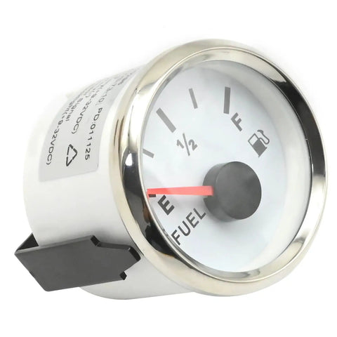 Boat Gas Tank Fuel Level Gauge 73-10 Ohm Waterproof 52mm White Display With Night Light Universal 9-32V DC Marine RV Yacht Motorcycle Automotive Meter For Real Time Fuel Readouts, front view