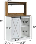 Dimensions of White Farmhouse Coffee Bar Cabinet With Hutch Sliding Barn Door 31 Inch Buffet With Six Mug Hooks and Shelves