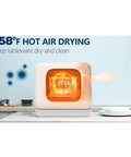 Compact Countertop Dishwasher Packed With Six Quick Wash Cycles And Blast Hot Dry Tech showing 158°F hot air drying feature.