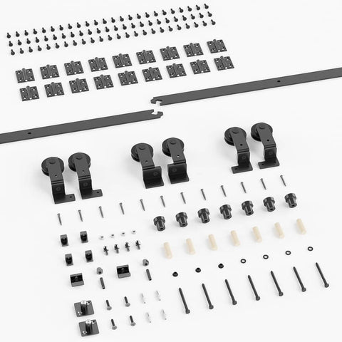 12 Foot Bi Folding Sliding Barn Door Hardware Track Kit for Interior Use Supports Eight Panels That Fold To Both Sides