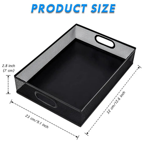 All Purpose No Fuss A4 Sized Metal Mesh Desk Drawer Organizer Tray Set For Office And Home showing size dimensions and handles
