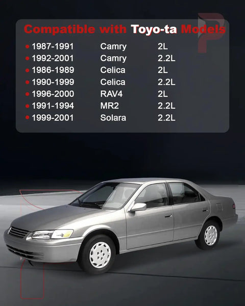 Thinking Process: silver Toyota Camry sedan shown with compatible models and 2L, 2.2L engine fitment