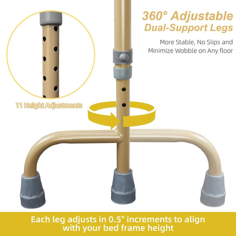 Heavy Duty Bed Rail For Seniors With Non Slip Ergonomic Handle And Handy Storage Pocket 360 Degree Swivel Bed Cane Legs