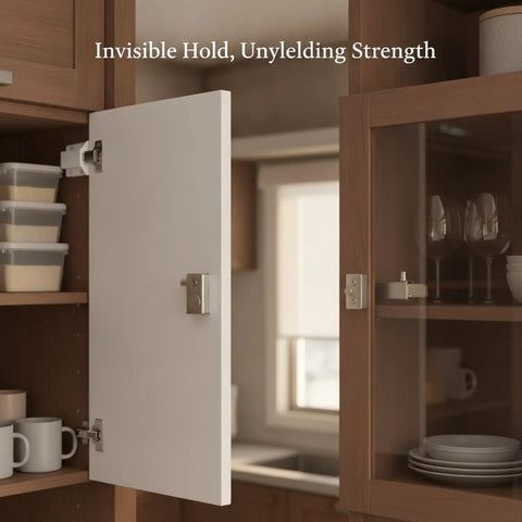 Magnetic Door Catch for Glass Doors and RV Cupboards, Stainless Steel Cabinet Hardware in kitchen showing hidden latch