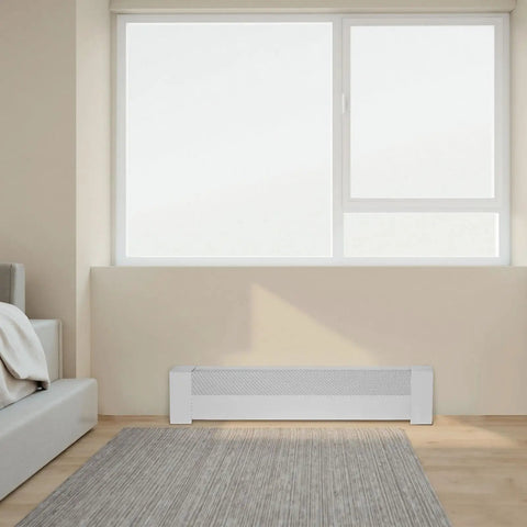 Heavy Duty Baseboard Heater Cover 3 Ft for easy bedroom replacement, installed under window, white steel front panel, DIY friendly