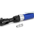 Heavy Duty Half Inch Drive Air Ratchet Wrench Spins Up To 65 Ft Lbs At 160 Rpm With Rugged Steel Housing and Reversing Trigger.