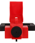 Front view of red nylon clamp in Beefy Heavy Duty Circuit Breaker Lockout Kit Single Pole Clamp On Nylon Hardware 12 Pcs