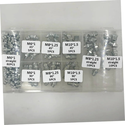 Hydraulic Grease Nipples And Fittings Kit - 260-Piece Metric And Imperial Assortment with various sizes in labeled compartments