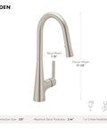 Top Shelf Pulldown Kitchen Faucet In Slick Spot Resist Stainless Steel showcasing 7.75" spout reach and 17.125" height.
