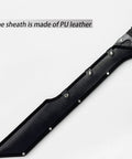 Handmade High Carbon Steel Sword With Full Tang Blade Sharp Edge Leather Sheath All Metal Construction sheath close-up