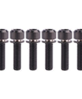 Six black M5 hex bolts with washers for bicycle stems, pack of six