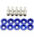 Aluminum M6 Concave Hex Fastener Kit For Automotive Parts, Handy Bolts And Washers For Quick Mounting, Built To Handle Car Body Panels, Engine Bay, And DIY Weekend Projects. Blue aluminum M6 concave hex bolts and washers set