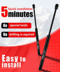 Gas Struts 17 Inch 45 Lbs 200N Replacement Set For Camper Shells Truck Topper Rear Window Cab Canopy Door Fits Leer ARE SnugTop Camper Shells Set Of 2 In Stock, image showing two black struts on red background highlighting easy installation.