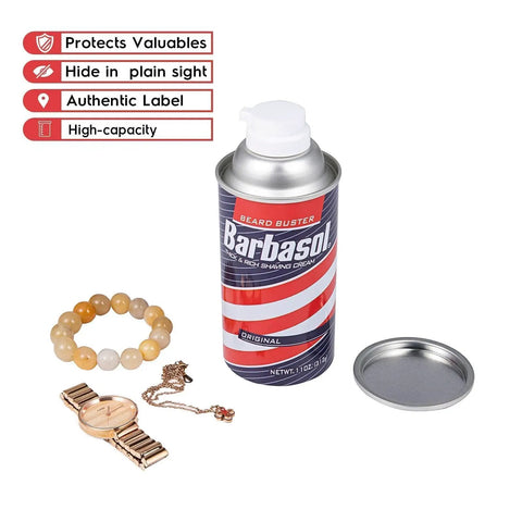 Diversion Safe Stash Can 11oz Travel Size With Food Grade Smell Proof Bag Discreet Hidden Compartment For Keys Cash And Valuables Ideal For Travel On The Go Gym Beach And Camping showing open can with jewelry