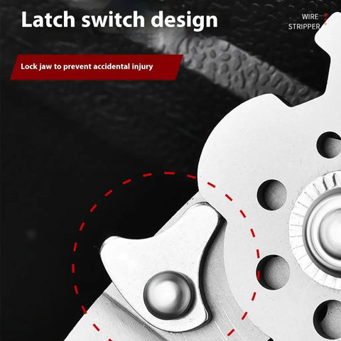 Rugged Stainless Steel Wire Stripper And Cable Cutter Pliers Quick Release Jaw showing latch switch design for safety.