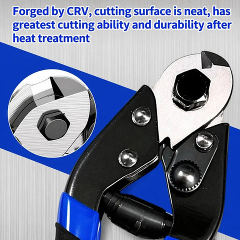 Kickass Heavy Duty Cable Cutter for 3/16 Inch Aluminum and Copper Wire Rope, showcasing CRV forged cutting surface and ergonomic grip.