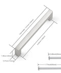 30 Pack Brushed Nickel Stainless Steel Kitchen Cabinet Pulls With Square Corner Bar Handles 5 Inch Hole Centers, size details shown