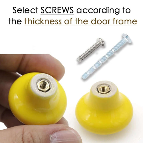 Yellow ceramic cabinet knobs with screws for installation, 32mm round design from Snag These Hella Durable Yellow Ceramic Cabinet Knobs 10 Pack 32mm Round Drawer Pulls With Full Mounting Hardware Set For Kitchen Cupboard Make Your Place Look Absolutely Lit.