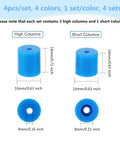 Sixteen Piece Silicone Heatbed Mount Set for 3D Printers, blue silicone pads sizes 0.63x0.63 and 0.63x0.71 inch, front view