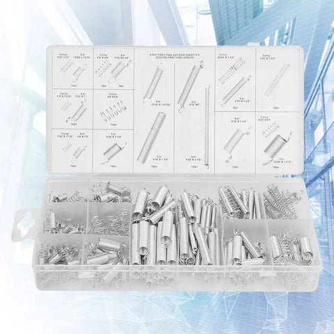 Super Slick 200pc Metal Spring Assortment Kit With 20 Size Extension Compression Tension Springs For Car Repair Bike Fixing Home Appliances Maintenance And DIY Projects In Durable Storage Box, open case with assorted springs