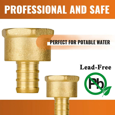 12 Pack One Half Inch PEX To One Half Inch Female NPT Brass Fittings For Drinking Water Lead Free Corrosion Resistant Adapters NSF ANSI 61 Certified Built Tough Crimp PEX Fittings Set professional brass lead-free fitting for potable water usage