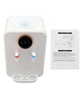 No Fuss Countertop Water Dispenser with Hot and Cold Water, top-loading design, white finish, shown with user manual