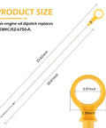 Professional Double Hole Engine Oil Dipstick Replacement OEM CJ5Z6750A in yellow with measurements for Ford Lincoln 2.0L EcoBoost.