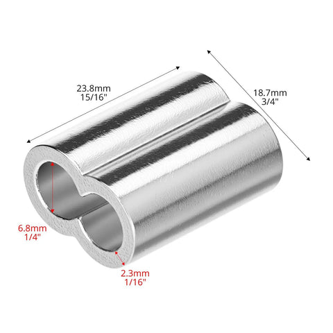 Heavy Duty 50 Pack Aluminum Crimping Loop Sleeves For One Quarter Inch Wire Rope And Cable Double Hole Gritted Ferrule Sleeves For Secure Ends DIY Rigging And Cable Work, 1/4 in aluminum sleeve