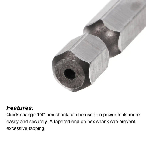Close-up of Combo Drill And Tap Bit Set One Quarter Inch Hex Shank M8 By One Point Two Five Metric Titanium Coated High Speed Steel tool.