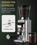 Conical Burr Coffee Grinder For Home Use With 34 Grind Settings, 40mm Stainless Steel Burr, Portafilter Holder, Silver